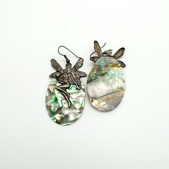 Abalone Shell Fairy Design Dangle Earrings Unique - Picture 5 of 12